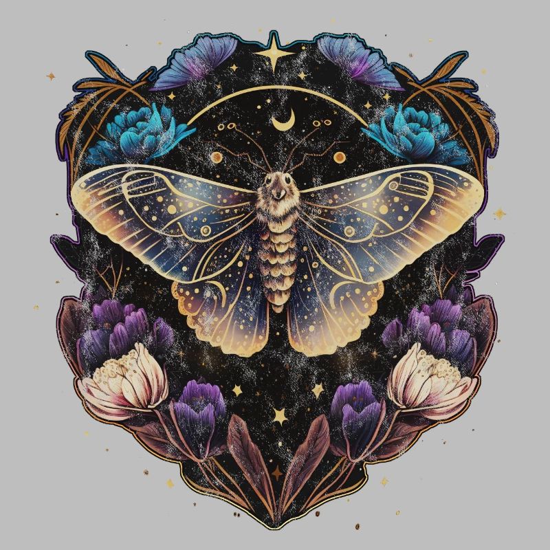 Moth, papillon de nuit, fleurs, lune, gothique, wicca