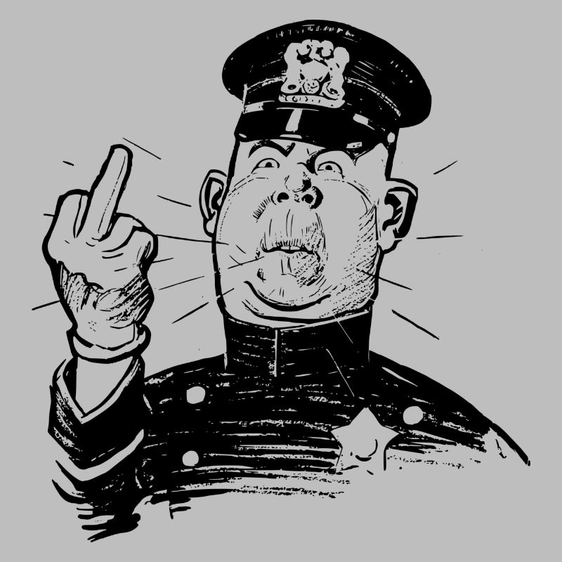 Furious policeman shows Ms. Finger