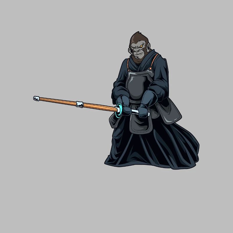 Cartoon Monkey Makes Kendo