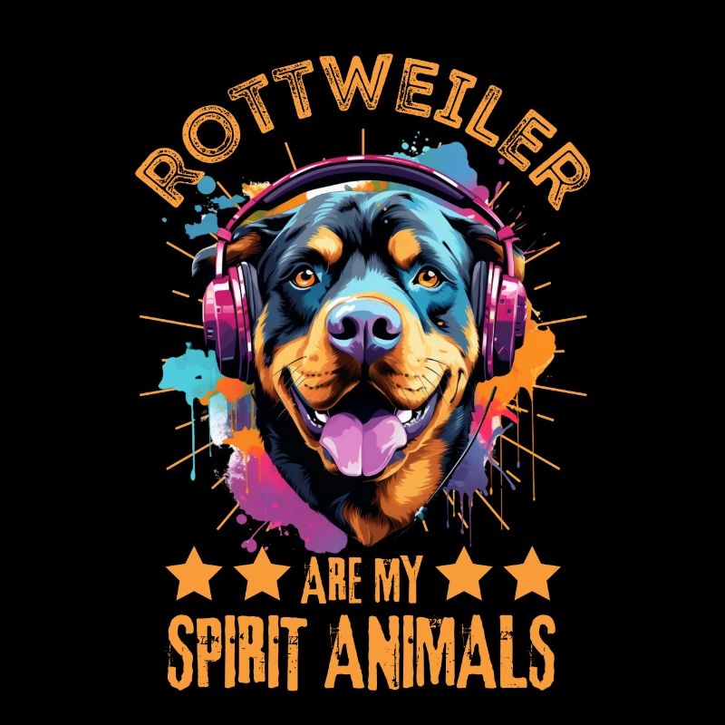 Bunter Rottweiler mit Kopfhörer
