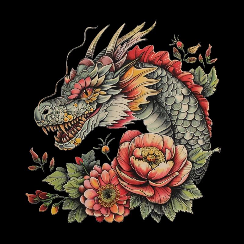 Drache mit Blüten