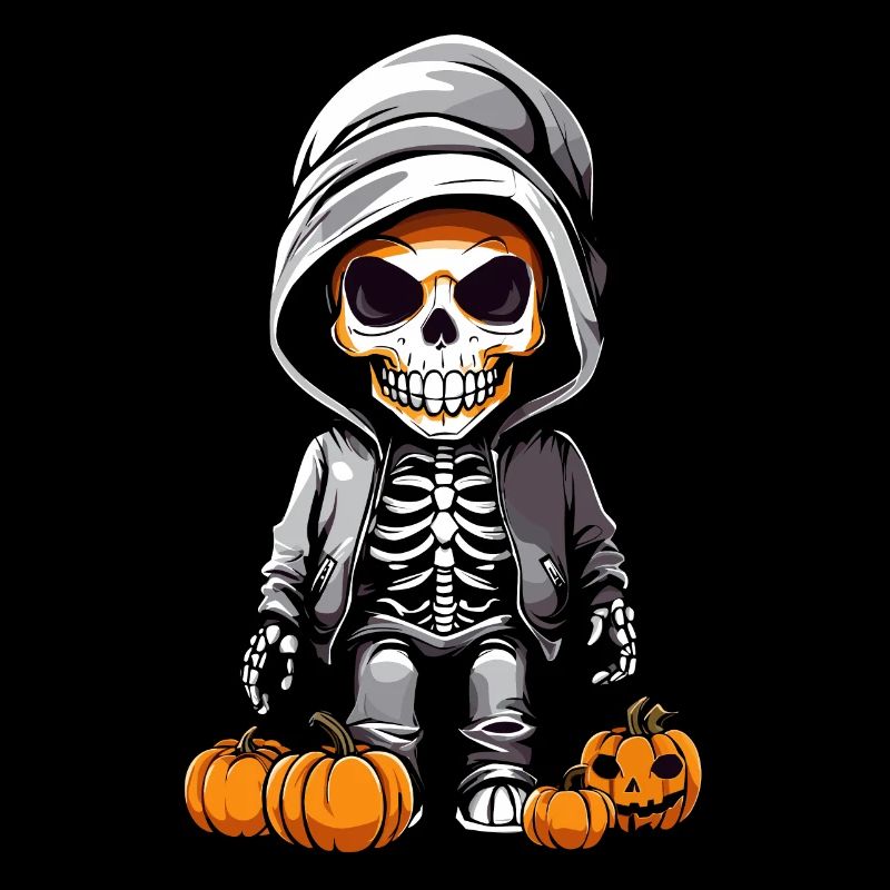 Cool skeleton with pumpkin Halloween design