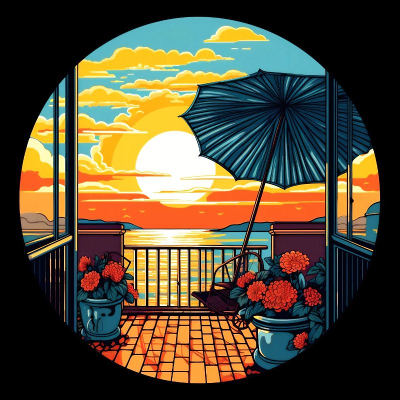 Vacances sur le balcon, le parasol, le soleil, la mer