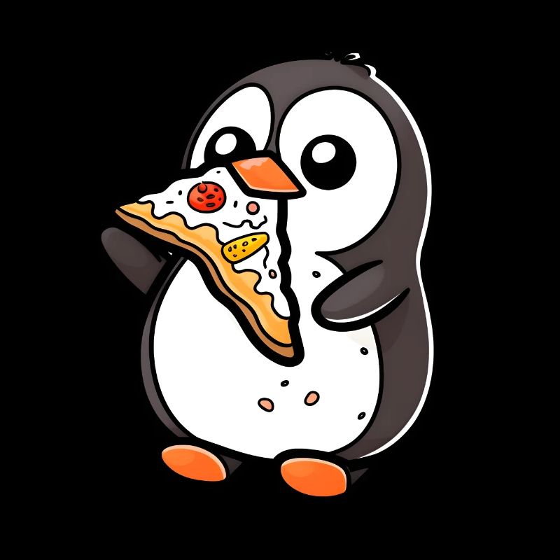 Pingouin avec pizza pizza lovers