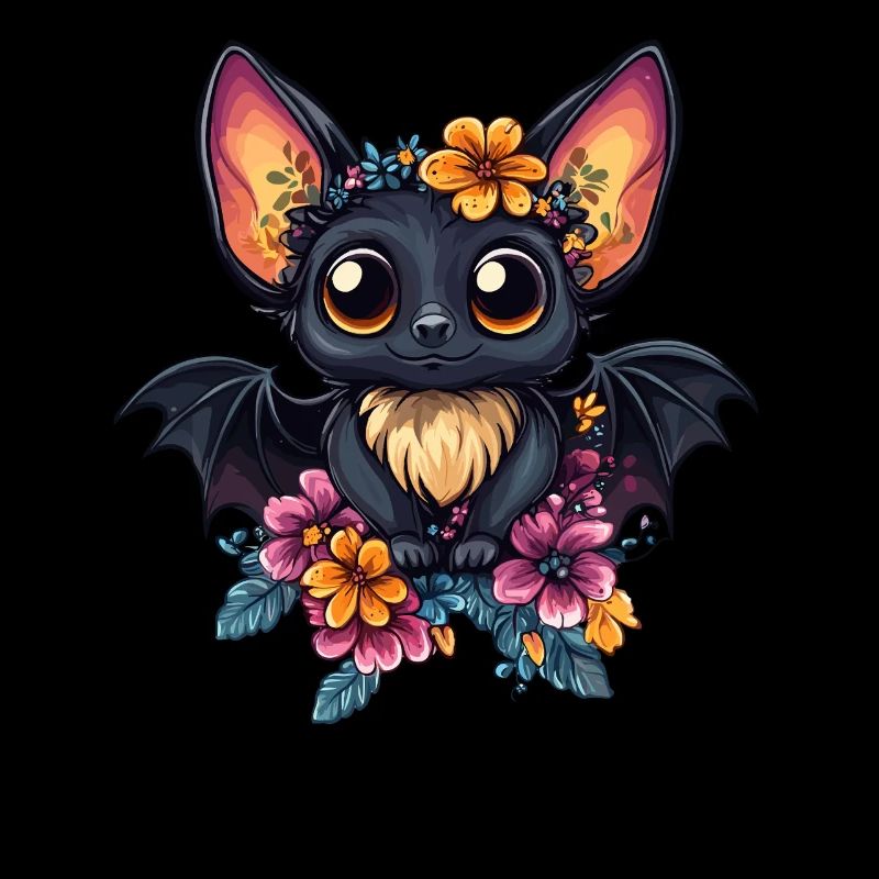 Bat with flower wreath