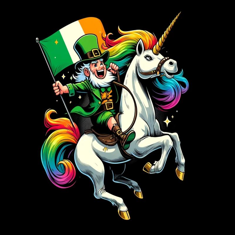 Unicorn Riding Leprechaun (Irish Leprechaun)