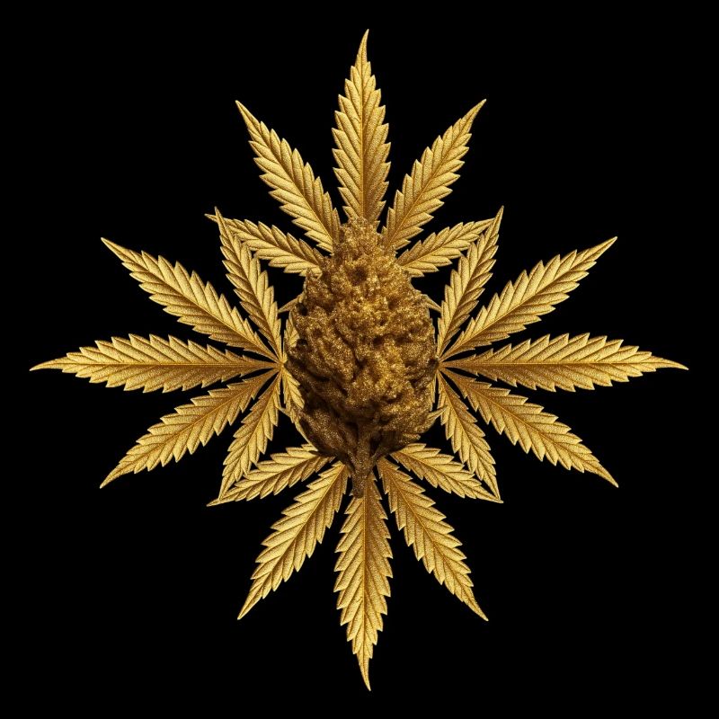 Goldene Hanfblätter mit Bud