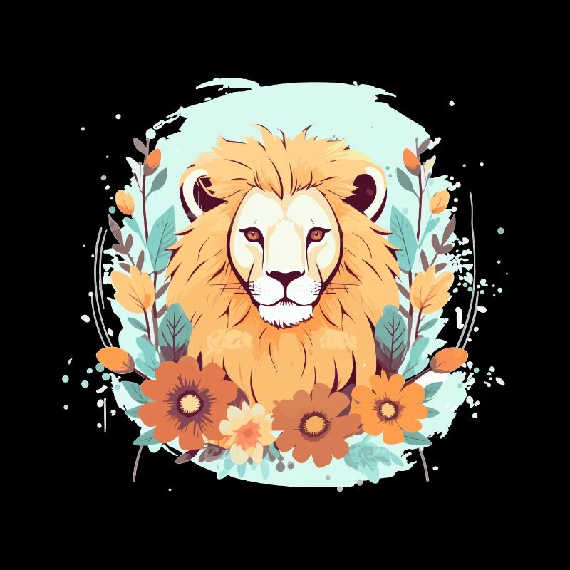 Tête de Lion avec des fleurs Lion