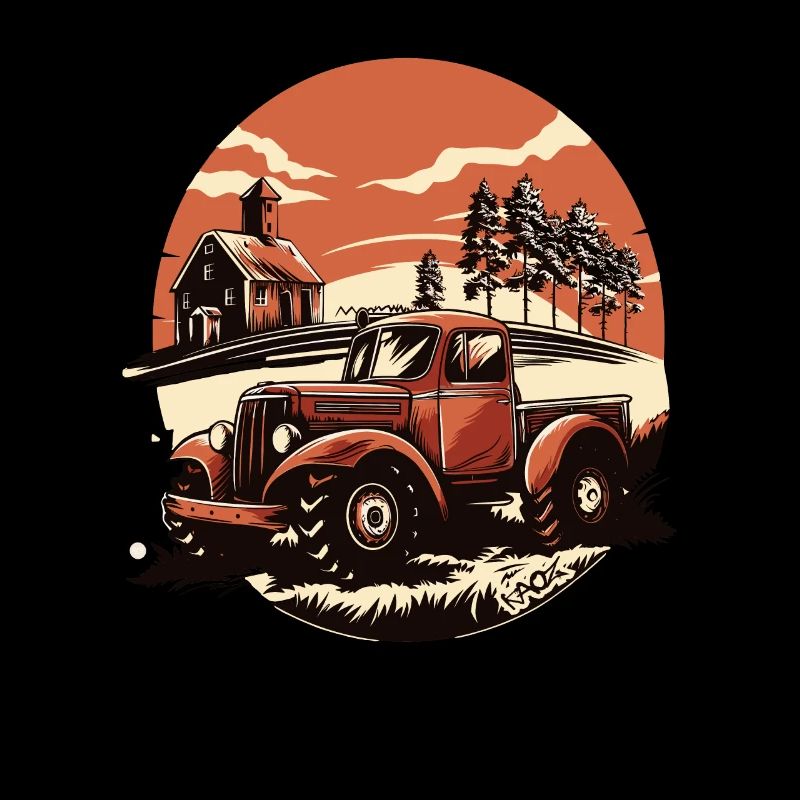 Ländliches Idyll: Scheune und Traktor, Bauern