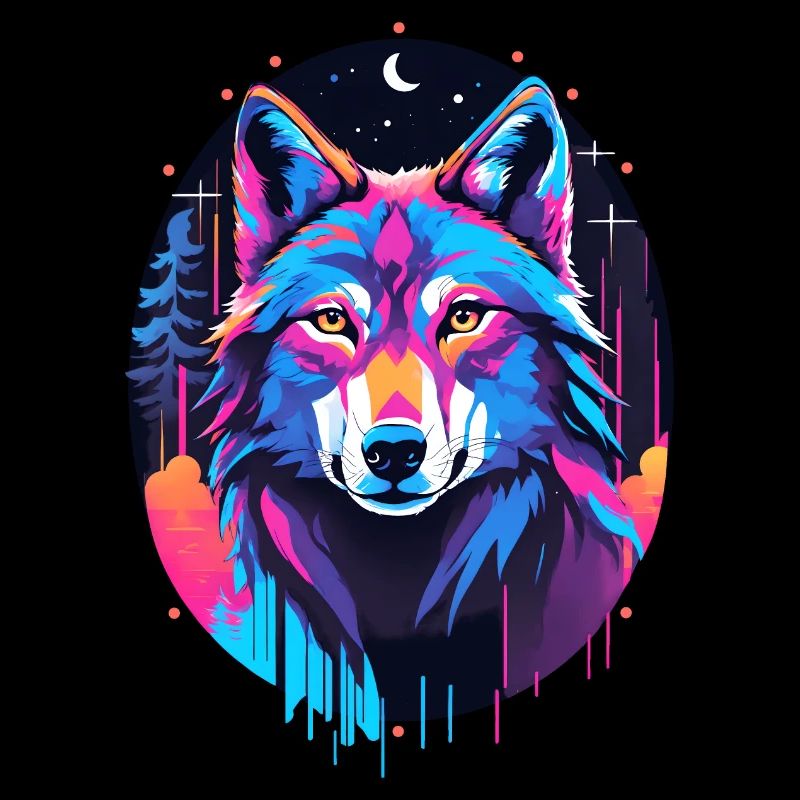 Eerie Blacklight Wolf Hemd - Neonfarben