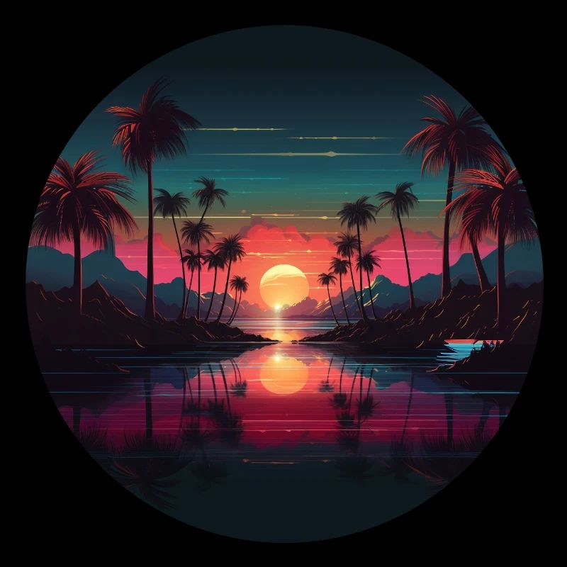 Vintage Sunset Graphic 70s Retrowave Illustration