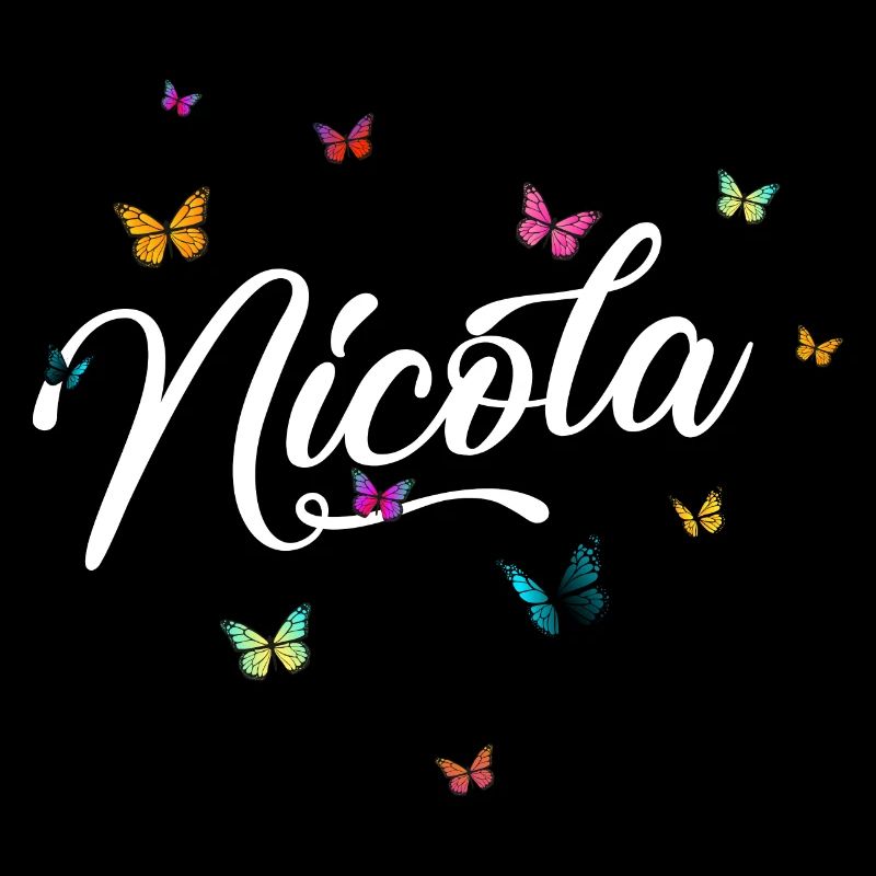 NICOLA - Mädchen Name mit bunten Schmetterlingen