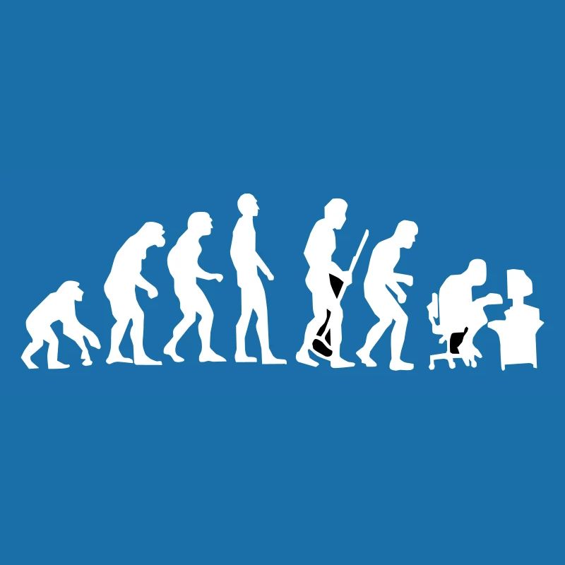 Evolution Affe zu Mensch krummer Rücken Pc Nerd