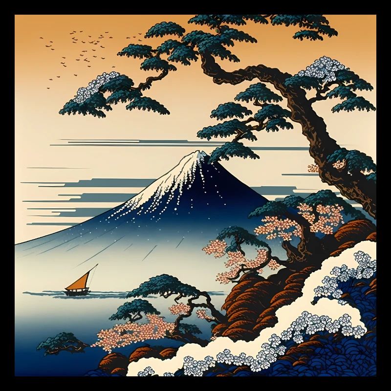 Mount Fuji colored Hokusai Style