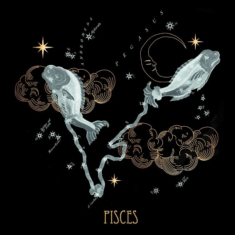 Pisces Vintage Celestial Map Navy & Gold