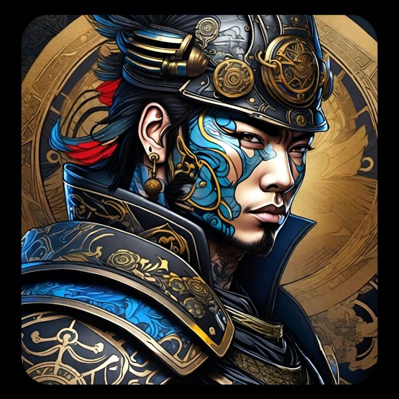 Stolzer Samurai mit Tattoo Japan Asia Ninja Kendo