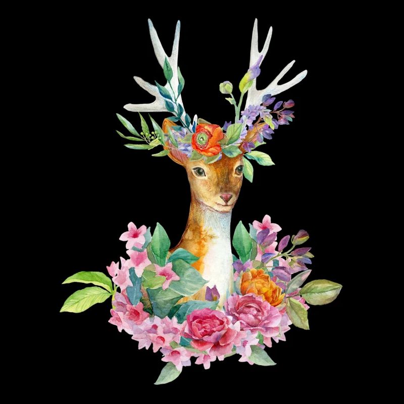 Reh Deer Fleur Flowers Comic Fun Watercolors