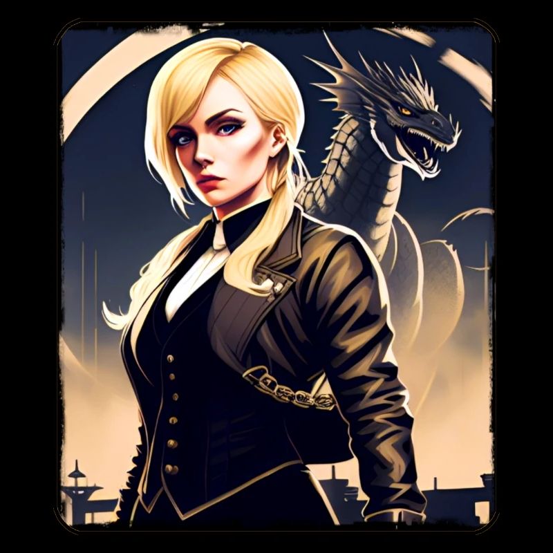 Fille blonde dans un style steampunk cool avec dragon