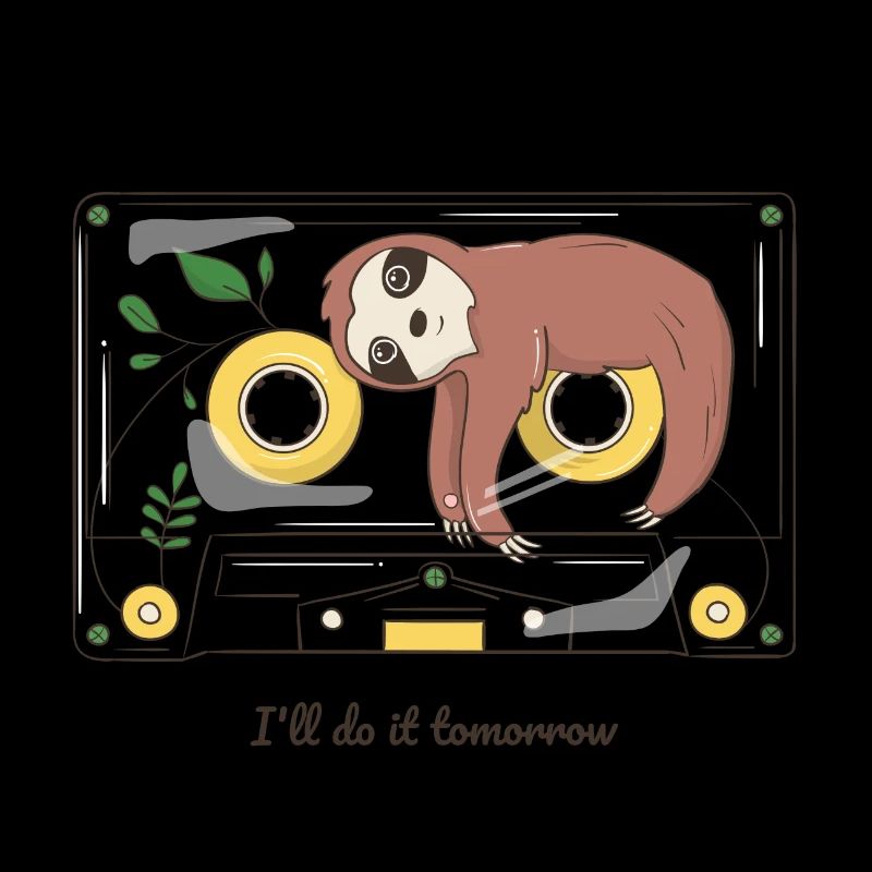 Audio cassette with a sleeping sloth