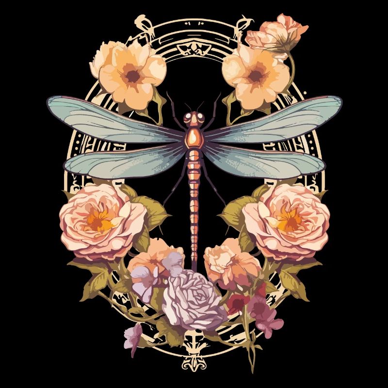 Jugendstil - Libelle und Blumen