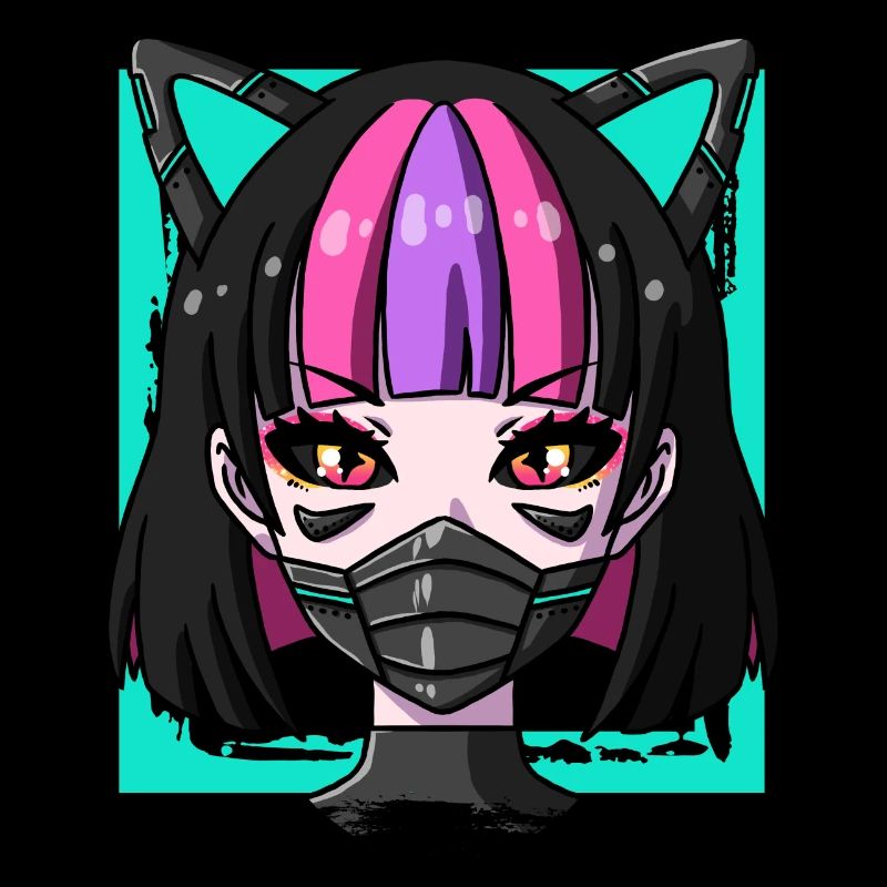 Cyborg Anime Mädchen Neko Mädchen Cyber Punk Cyber