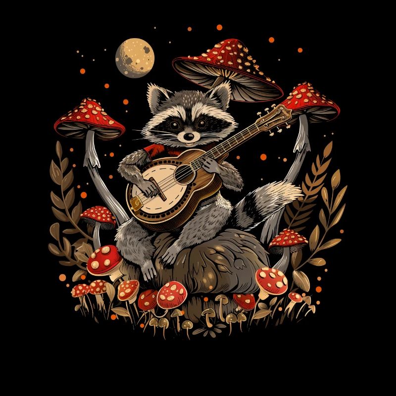 Cottagecore Aesthetic Racoon Playing Guitar Pil