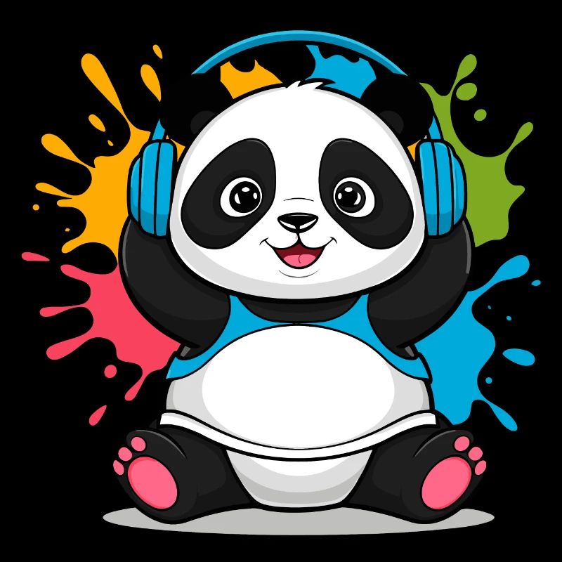 Panda mit Kopfhörern
