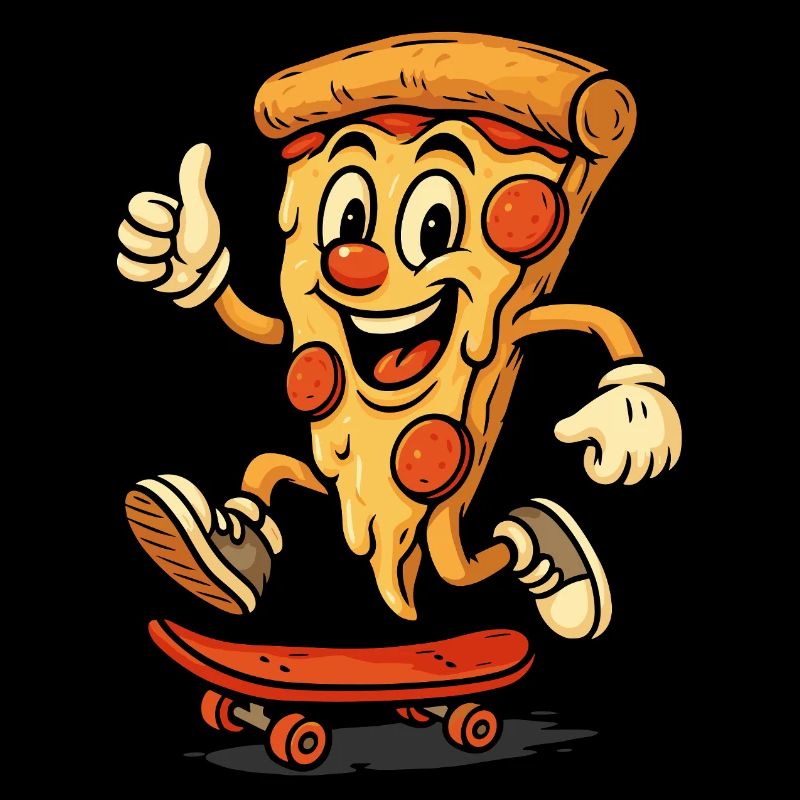 Skateboard fahrende Pizza