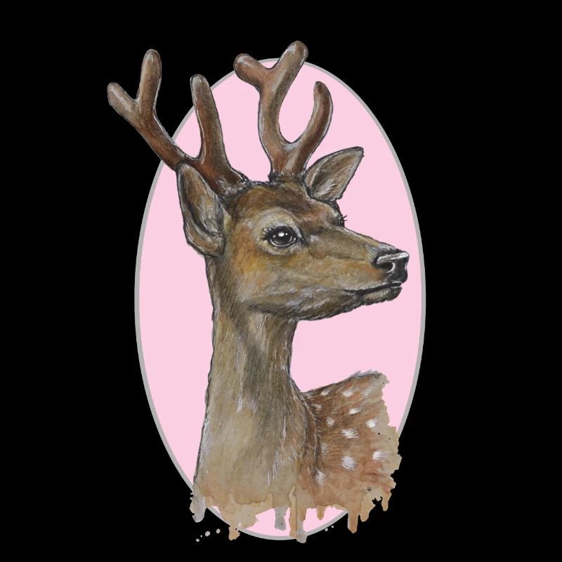 Young deer - roebuck - pink vignette