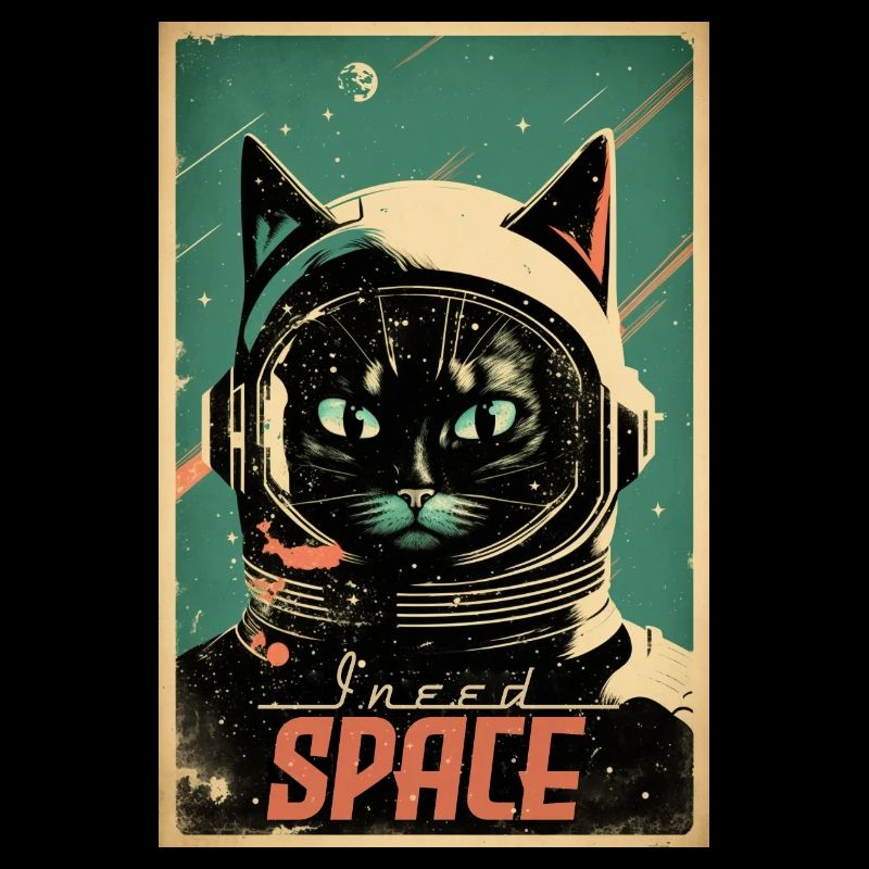 Affiche spatiale rétro de style rétro de l’astronaute chat