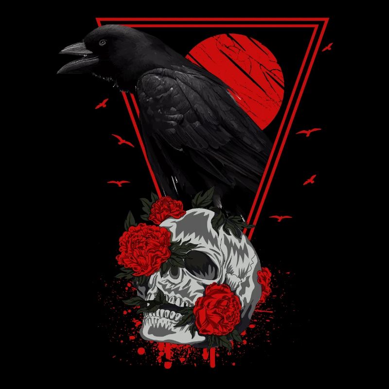 Gothic Raven Crow Floral Skull Goth Occult Witch