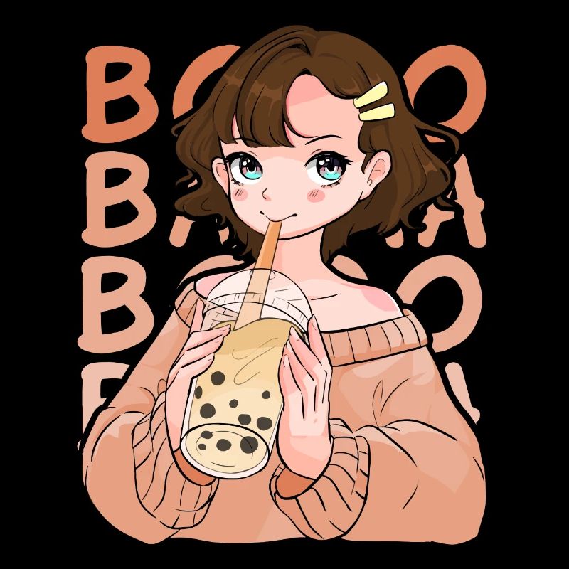 Kawaii Anime Girl Bubble Tea Tapioca Balls Boba Mi