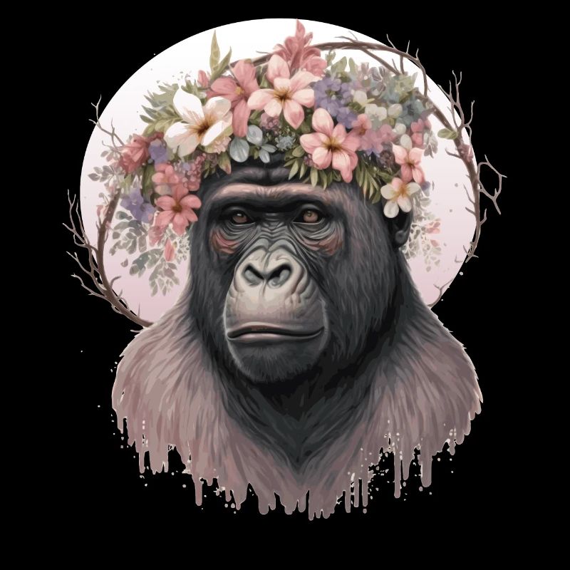 Floral Gorilla Fleur Couronne Singe Amant