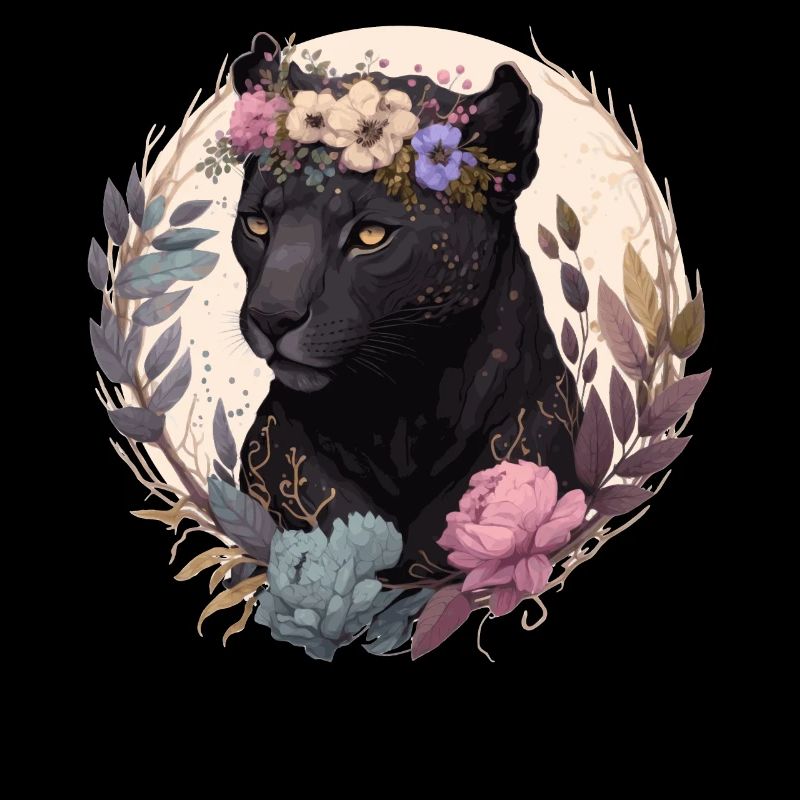Cute Black Leopard Watercolor Flower Crown Boho Ae