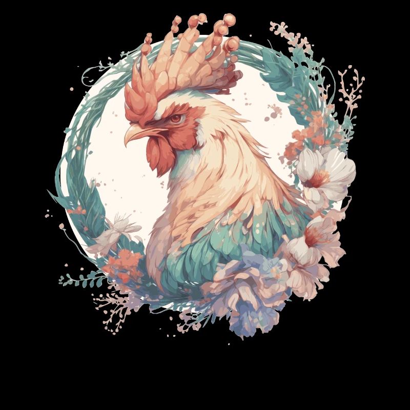 Aquarelle Fleur Poulet Coq Chinois Zodiaque A
