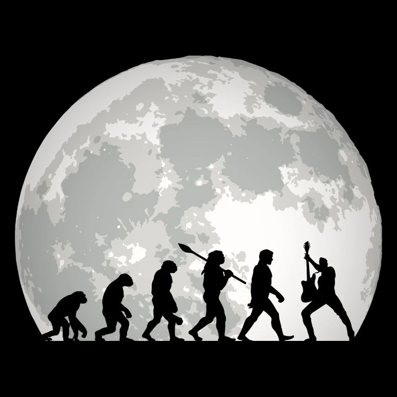 Human Evolution Guitar Band Moon Vintage Guitarist