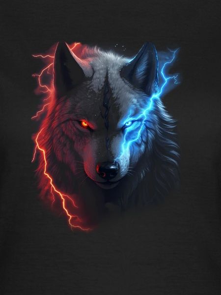 Red and blue lightning wolf