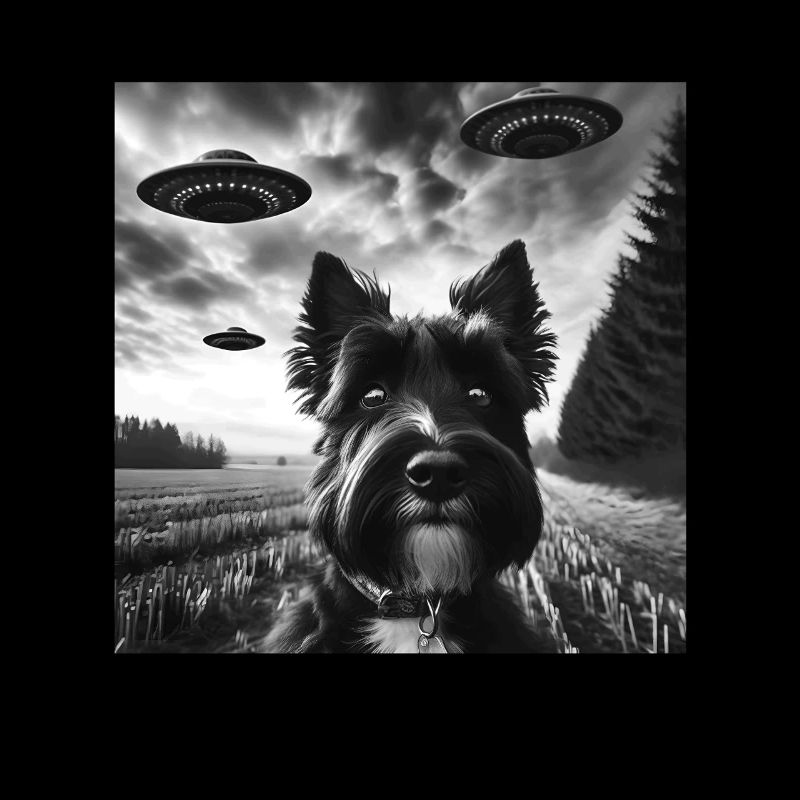 Scottish Terrier Funny Graphic Selfie with UFOs We