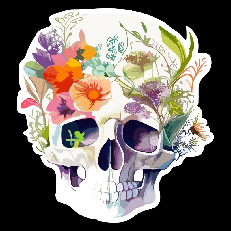 Crâne humain et fleurs 11
