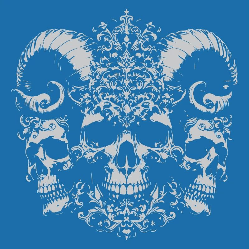 crâne avec cornes design baroque