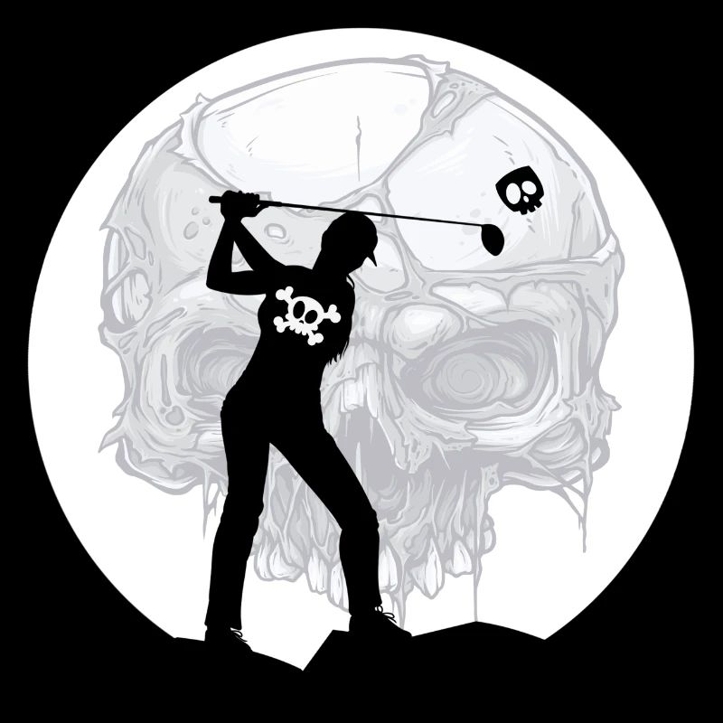 Golf golfer in the Halloween moonlight on the golf course