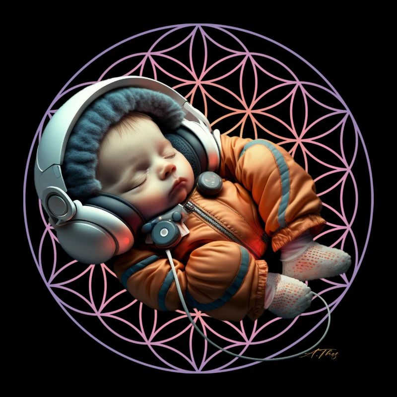 Petit astronaute avec fleur de vie
