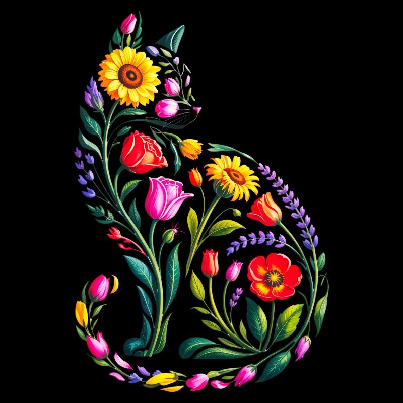 Women's Floral Cat Silhouette