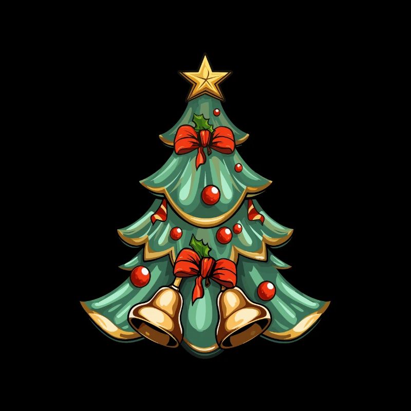 Sapin de Noël avec 2 cloches et décoration rouge