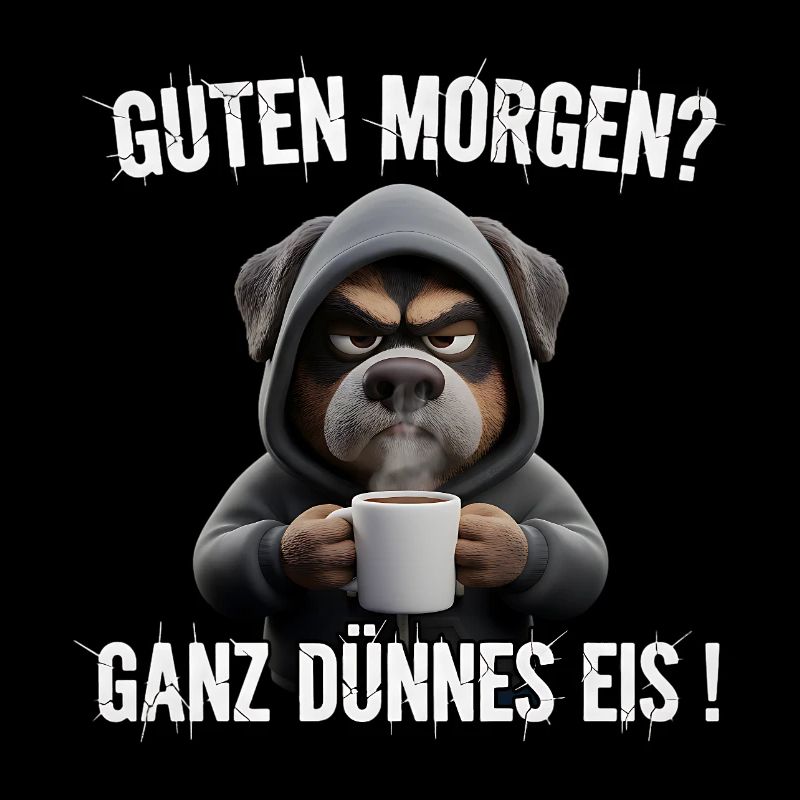 Grumpy Hund mit Kaffee für müde Morgenmenschen