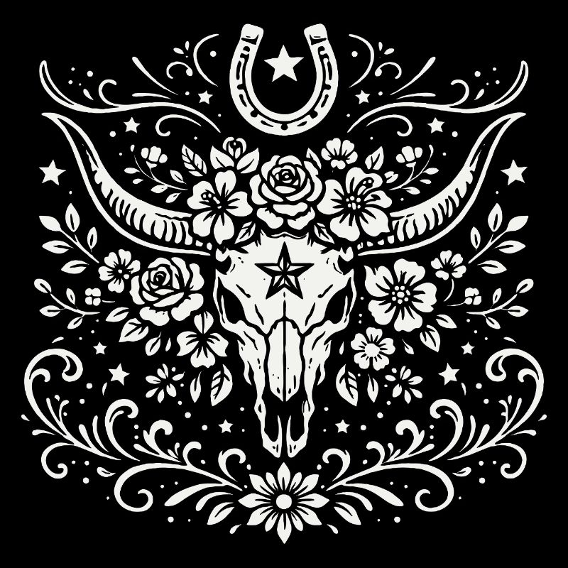 Buffalo Schädel mit Blumen