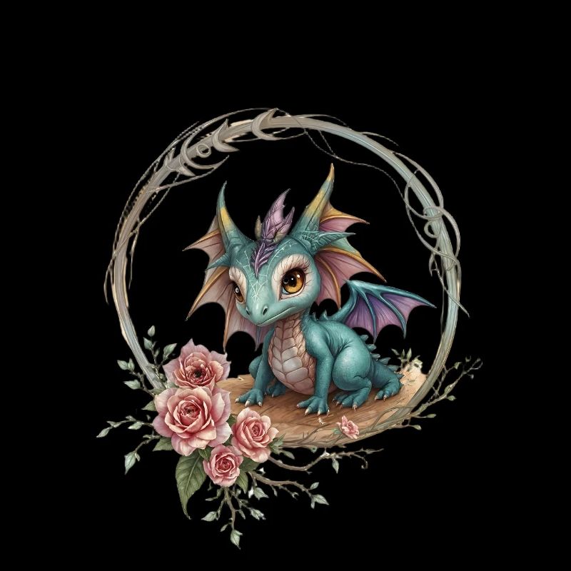 süßer kleiner Drache mit Blumen
