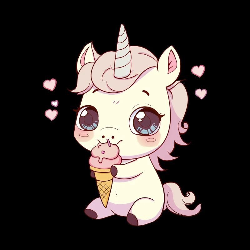 Einhorn isst Eiscreme, gieriges Einhorn