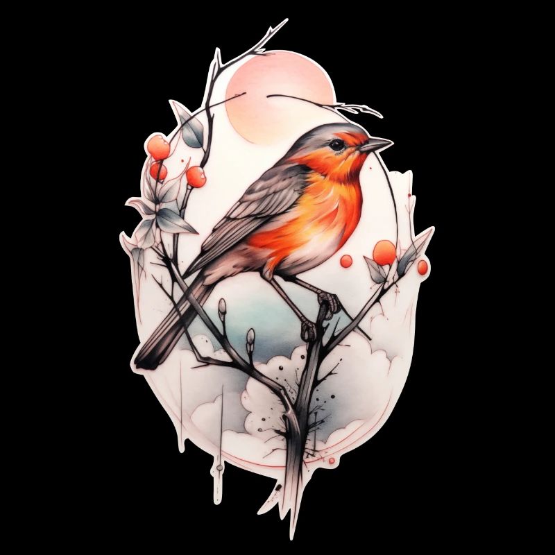 Rotkehlchen auf einem Ast - TattooStyle