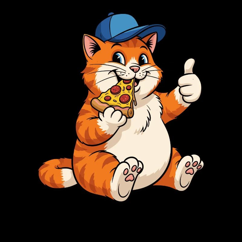 fat cat eats pizza vintage
